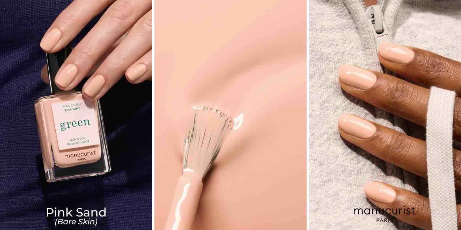 GREEN™ Manucurist Pink Sand Nagellack – zartes helles Rosa mit dezenten beige-orangenen Untertönen auf den Nägeln – sanfte, elegante Maniküre